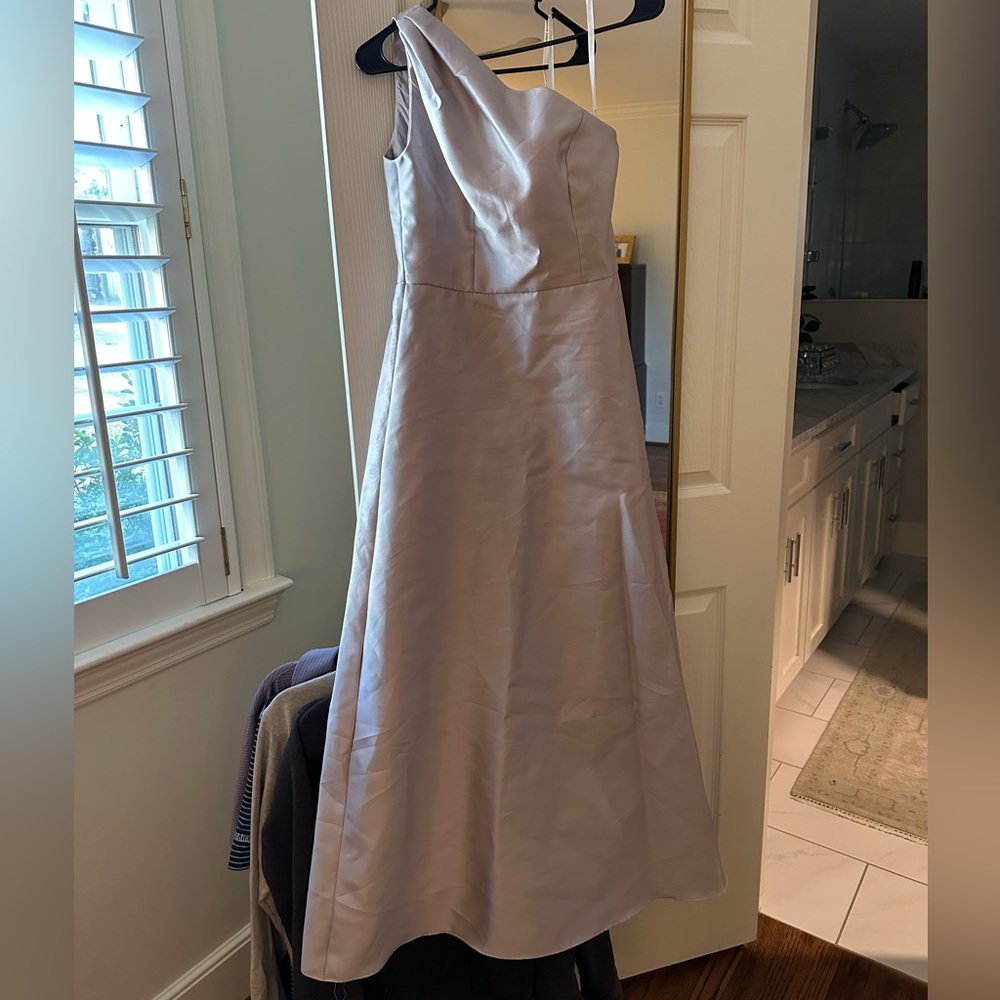 Alfred Sung D821 One Shoulder Bridesmaids Dress in Taupe